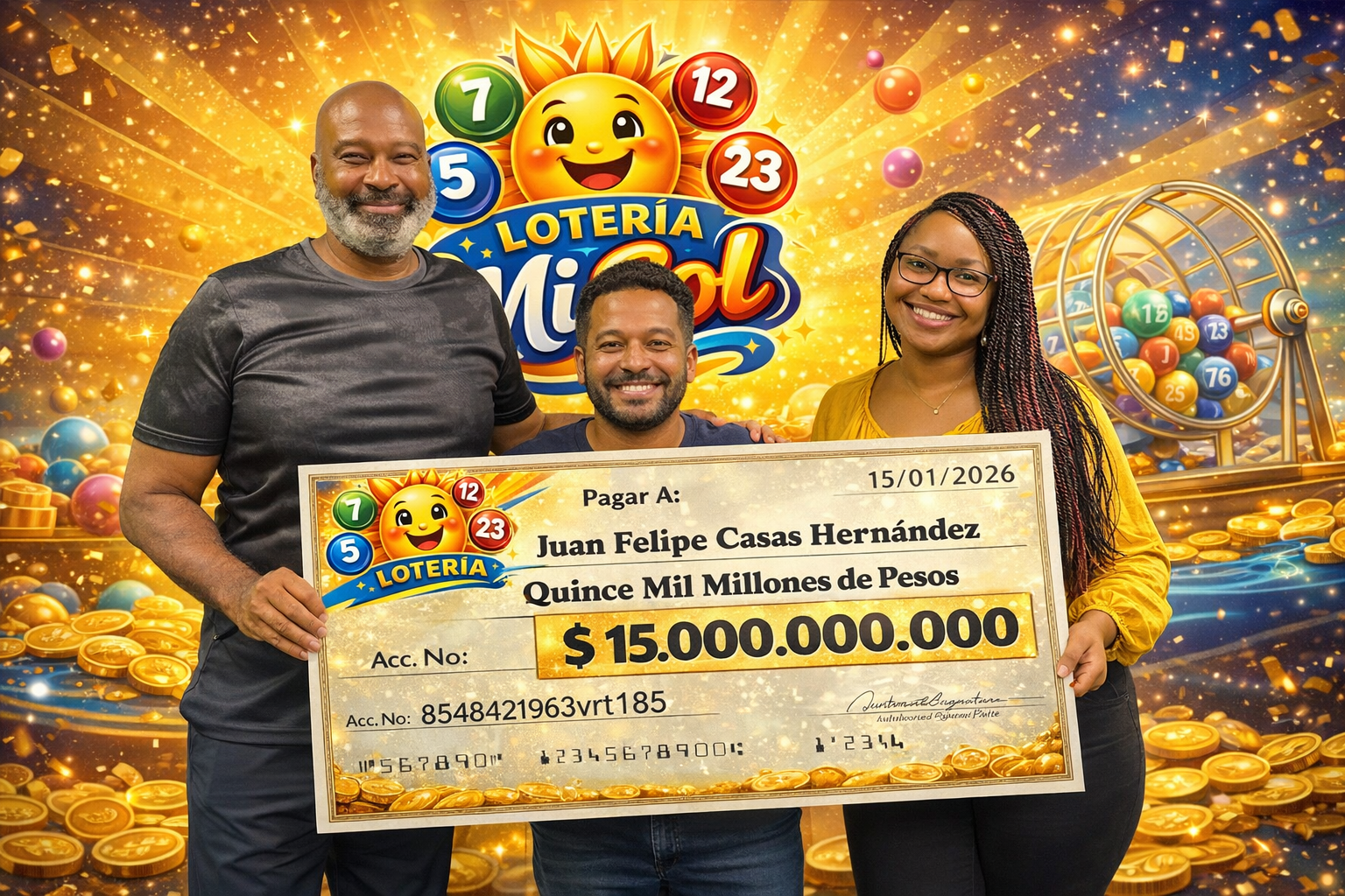 ¡Gana 15 mil millones de pesos con Lotería Mi Sol! Este sorteo histórico te ofrece la oportunidad de cambiar tu vida. Participa hoy, verifica tus números y sé el próximo gran ganador. En Lotería Mi Sol, la suerte es de todos, y tú puedes ser el próximo. ¡Compra tu boleta ahora y no te quedes fuera!